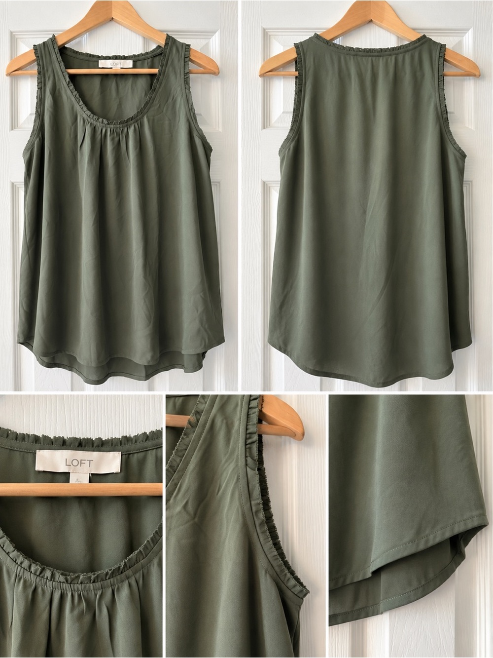 LOFT Olive Tank with Ruffle Trim
